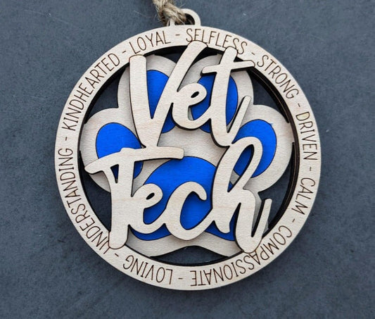 Vet tech svg - Ornament or car charm digital file - Gift for Veterinarian or Vet tech - Cut and score laser cut file designed for Glowforge