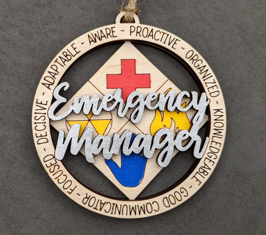 Emergency manager svg, Ornament or car charm digital file, Crisis manager svg, Double layered Cut and score Digital Download for Glowforge