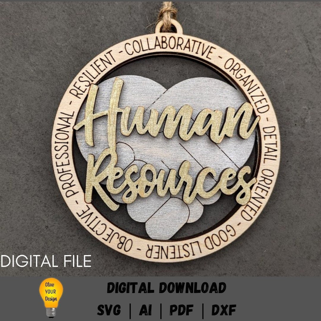 Human resources svg - Ornament or car charm digital file - HR manager gift svg - Double layered Cut & score Digital Download designed for Glowforge