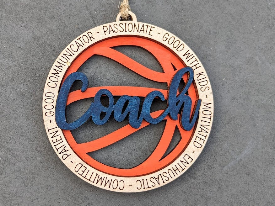 Basketball svg - Gift for Basketball Coach DIGITAL FILE - Ornament or Car charm SVG - Customizable with name or message - Cut and score laser cut file designed for Glowforge