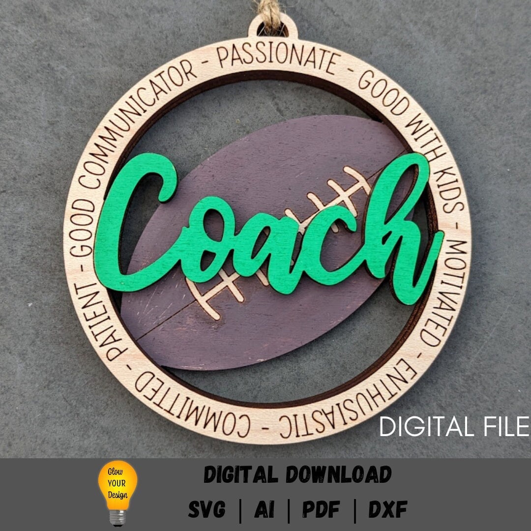 Football svg - Gift for Football Coach - Ornament or Car charm DIGITAL FILE - Customizable with name or message - Cut & score only digital download designed for Glowforge - Laser cut file