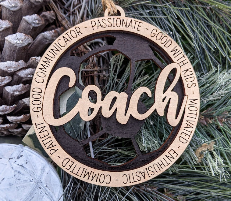 Soccer svg - Ornament or car charm svg - Gift for Soccer Coach - Can be customized with name or message - Cut and score laser cut file designed for Glowforge