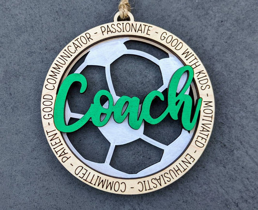 Soccer svg - Ornament or car charm svg - Gift for Soccer Coach - Can be customized with name or message - Cut and score laser cut file designed for Glowforge