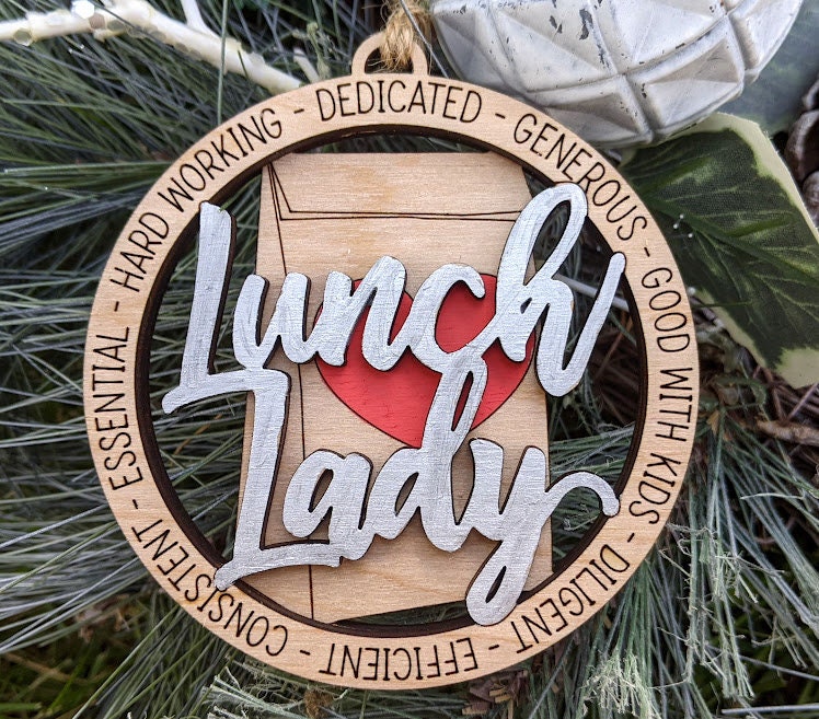 Lunch lady svg - Ornament or car charm svg - Cafeteria worker digital file - Cut and score laser cut file designed for Glowforge