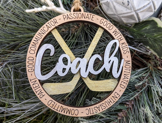 Hockey svg - Ornament or Car charm digital file - Gift for Hockey Coach - Customizable with name or message - Cut & score only digital download designed for Glowforge
