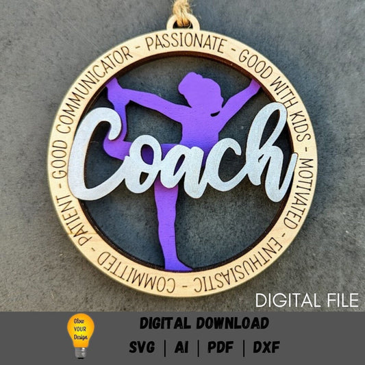 Gymnast svg -Gift for Gymnastics Coach - Ornament or Car charm DIGITAL FILE - Can be customized with name or message - Cut and score laser cut file designed for Glowforge
