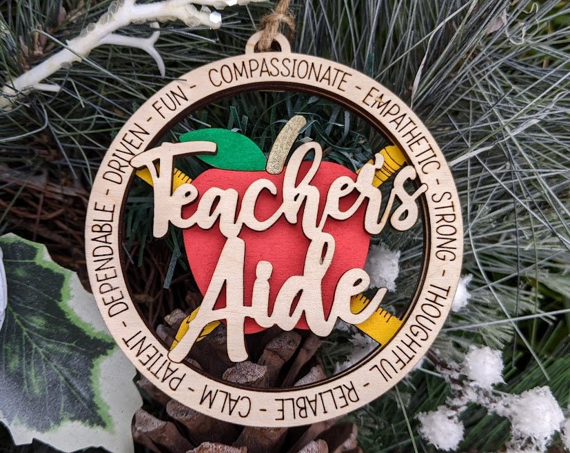 Teacher's Aide svg - Ornament or car charm digital file - Gift for teaching aide/assistant - Cut and Score laser cut file designed for Glowforge