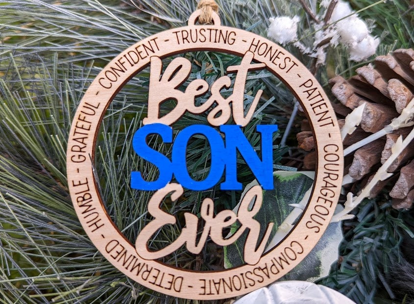 Best Son Ever Ornament svg file - Ornament or car charm DIGITAL FILE - Small gift for Son - cut and score laser cut file designed for Glowforge