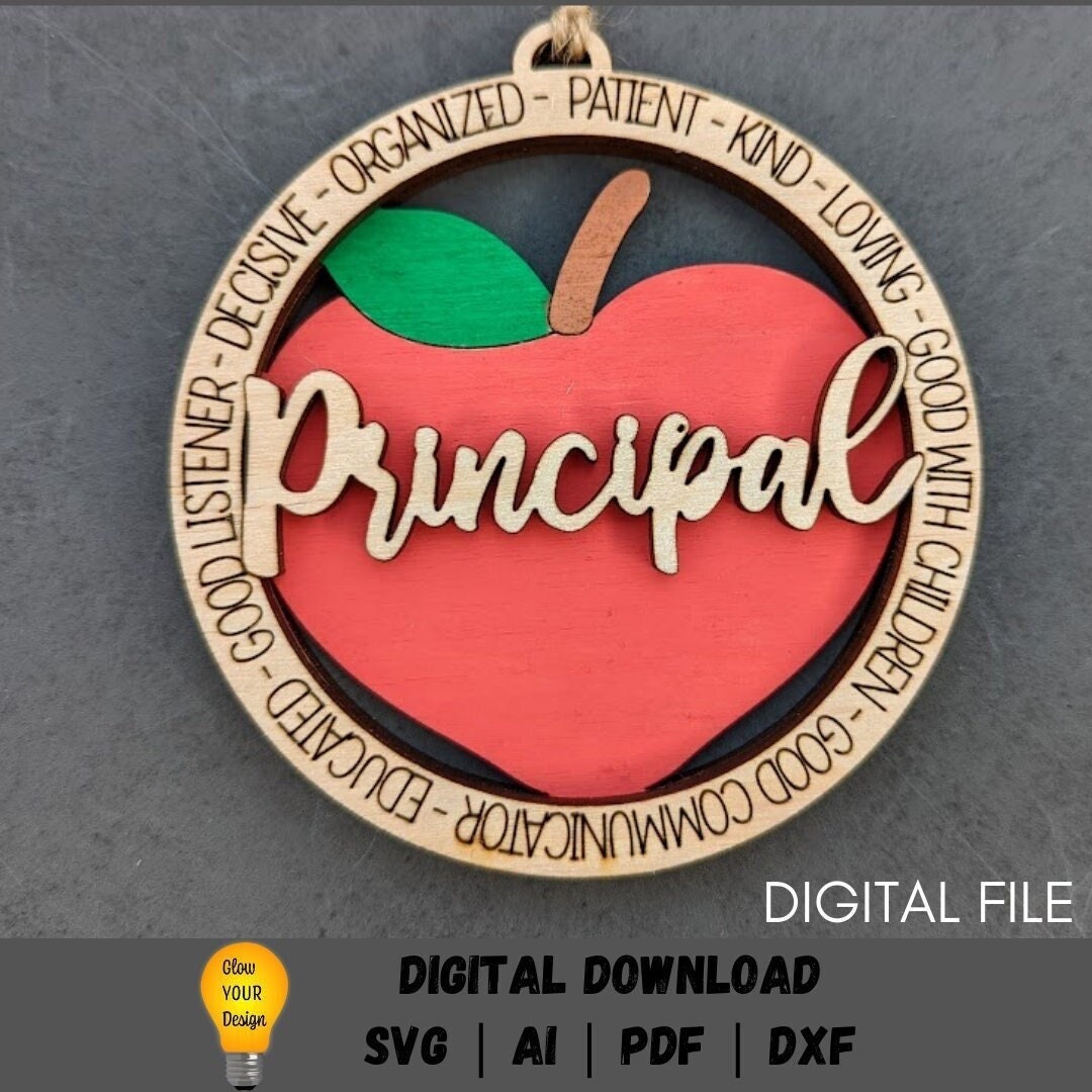 Principal svg - Ornament or car charm svg - Gift for principal Digital File - Cut and score digital download designed for Glowforge