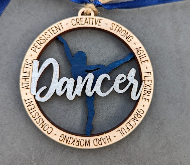 Dancer svg - Ornament or car charm digital file - Gift for ballerina - Double layer cut and score laser cut file designed for Glowforge