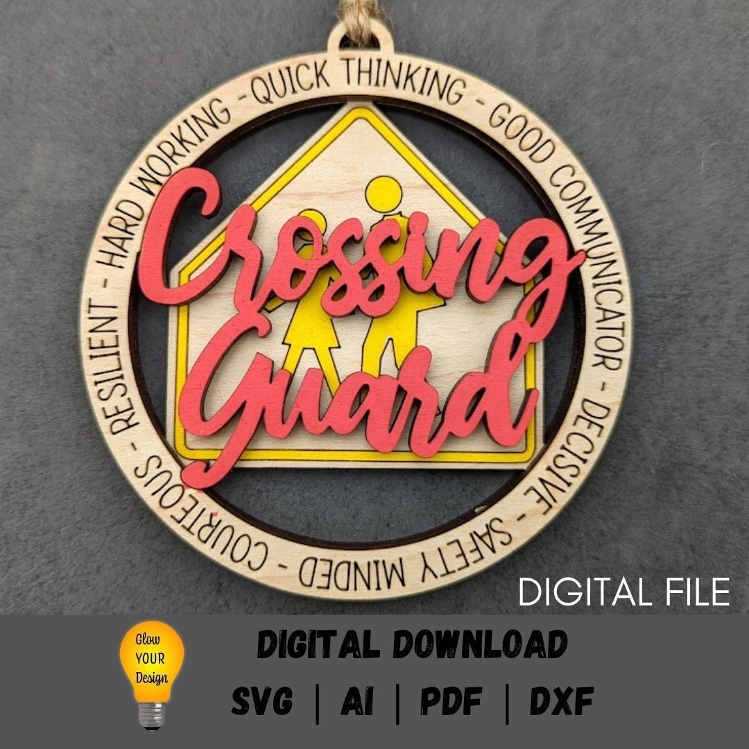 School Crossing guard svg - Ornament or car charm digital file - Cut and score laser cut file designed for Glowforge