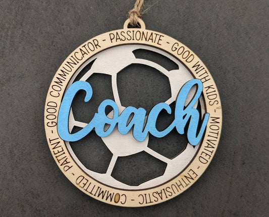 Soccer svg - Ornament or car charm svg - Gift for Soccer Coach - Can be customized with name or message - Cut and score laser cut file designed for Glowforge