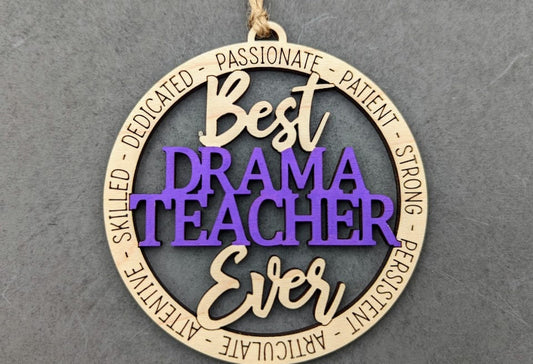 Drama Teacher gift svg, Best Drama Teacher Ever Ornament Digital File, Drama club svg, Cut and Score Digital Download Designed for Glowforge
