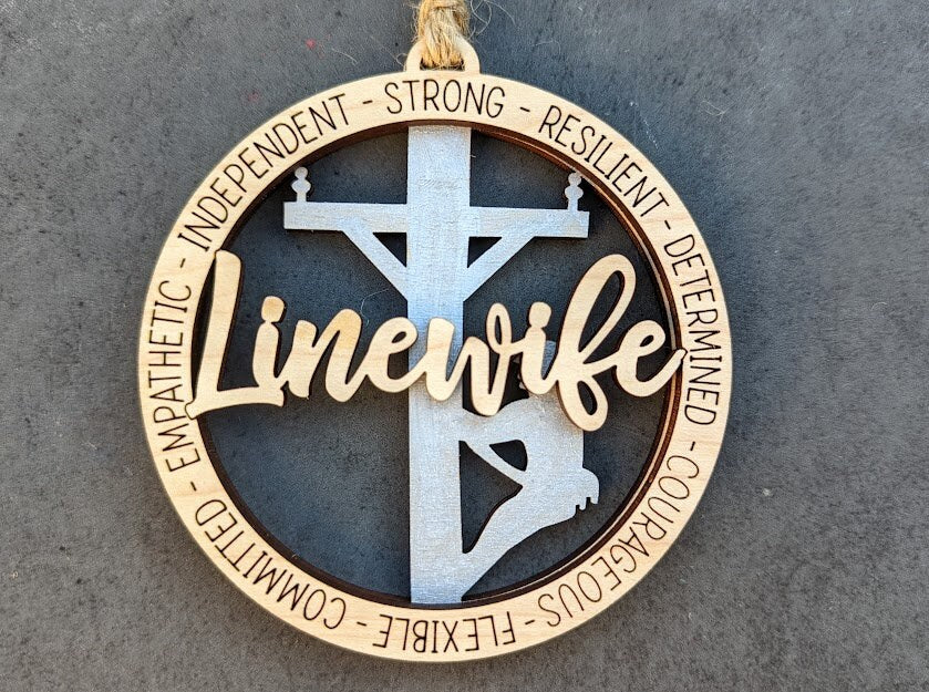 Linewife svg - Ornament or car charm digital file - Powerline technician or Electrician wife svg - Cut and Score Laser cut file designed for Glowforge