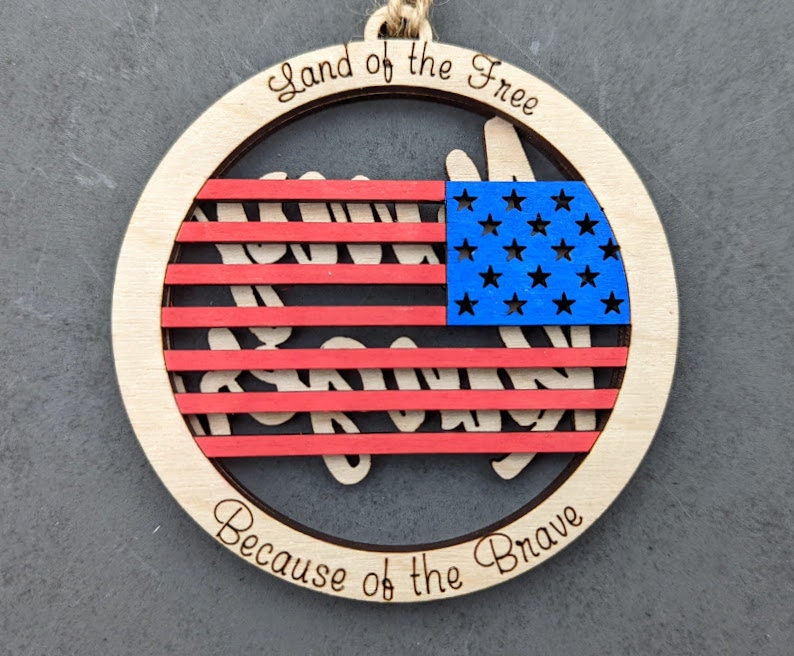 Army Ranger svg - Ornament or Car charm digital file with flag background - Cut and score laser cut file designed for Glowforge