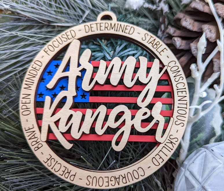 Army Ranger svg - Ornament or Car charm digital file with flag background - Cut and score laser cut file designed for Glowforge