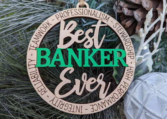 Banker svg - Best Banker Ever Digital File - Ornament or car charm svg - Cut & score digital laser cut file designed for Glowforge