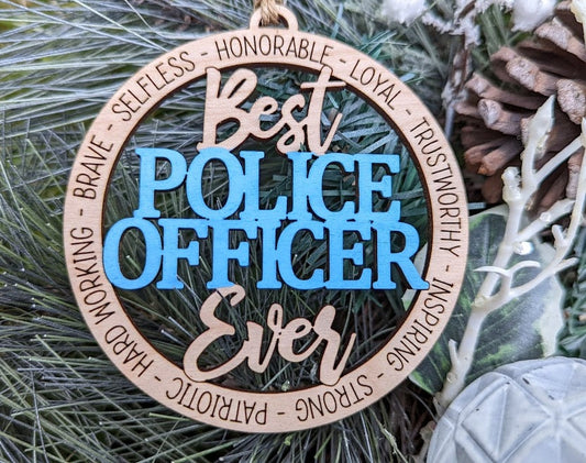 Police officer svg - Ornament or car charm digital file - Gift for Policeman or Policewoman - Best Police officer Ever - Cut and score laser cut file designed for Glowforge