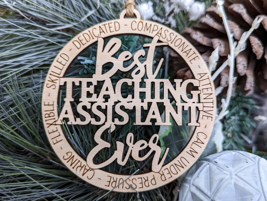 Teaching Assistant svg - Ornament or car charm digital file - Gift for teacher's aide - Cut and score laser cut file designed for Glowforge
