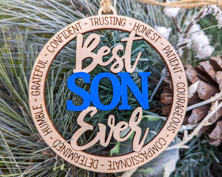 Best Son Ever Ornament svg file - Ornament or car charm DIGITAL FILE - Small gift for Son - cut and score laser cut file designed for Glowforge