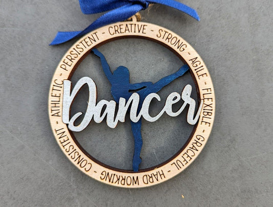 Dancer svg - Ornament or car charm digital file - Gift for ballerina - Double layer cut and score laser cut file designed for Glowforge