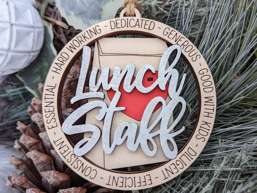 Lunch Staff svg - Ornament or car charm digital file - Cafeteria worker svg - Cut and score laser cut file designed for Glowforge