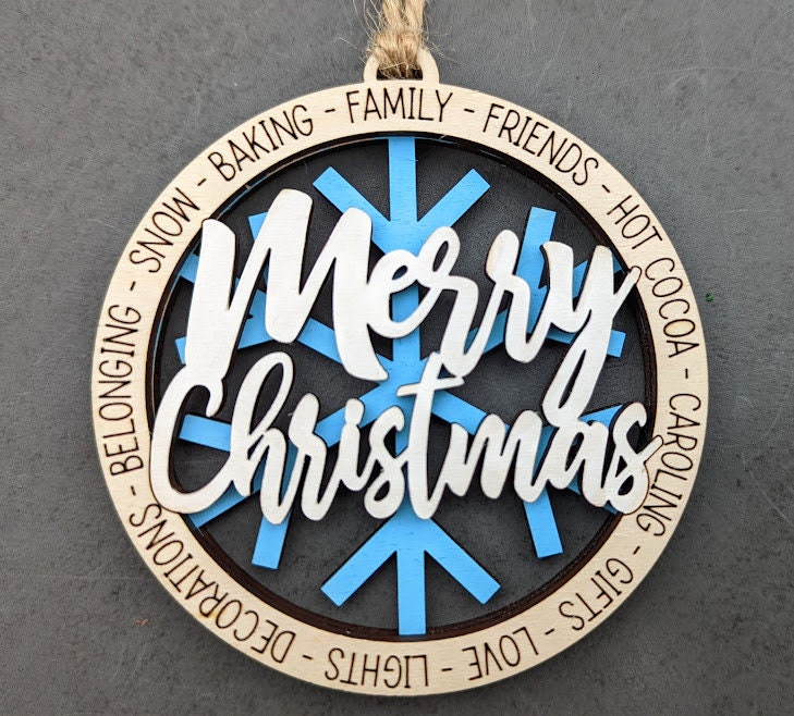 Merry Christmas svg, Snowflake ornament digital file, Winter svg -Cut and score digital download designed for Glowforge