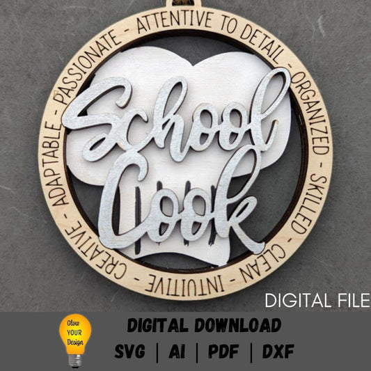 School cook svg - Ornament or car charm svg - Gift for school chef digital file - Cut and score laser cut file designed for Glowforge
