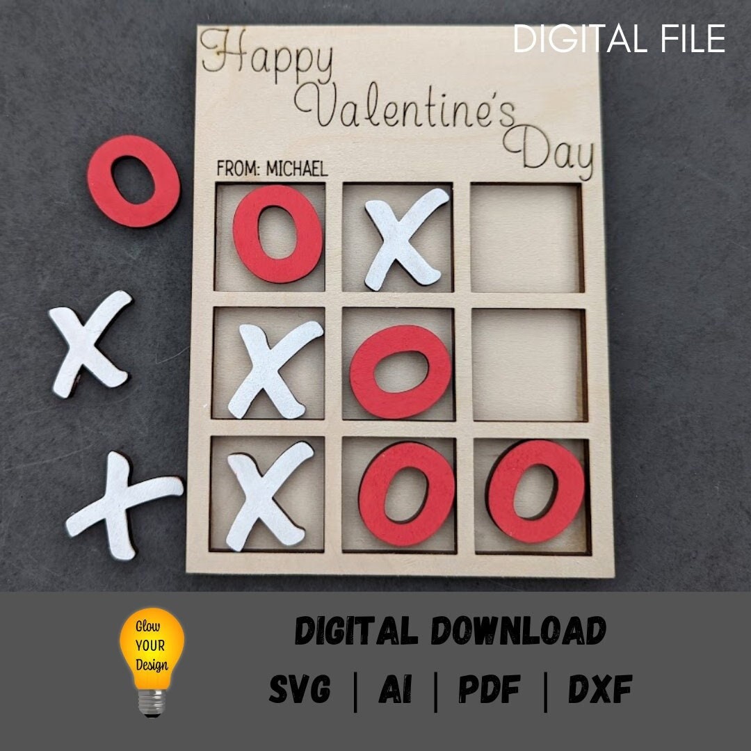 Tic tac toe svg, Score and cut only valentine svg, Valentine svg, Classmate gift, Tabletop game Glowforge laser cut svg,  Digital Download