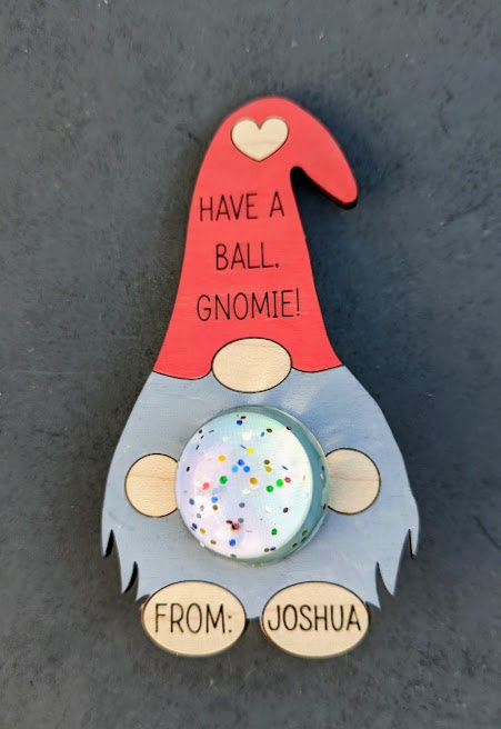 Valentine gnome svg - Classroom valentine gift digital file - Cut and score digital download designed for Glowforge, with hole for removable bouncy ball