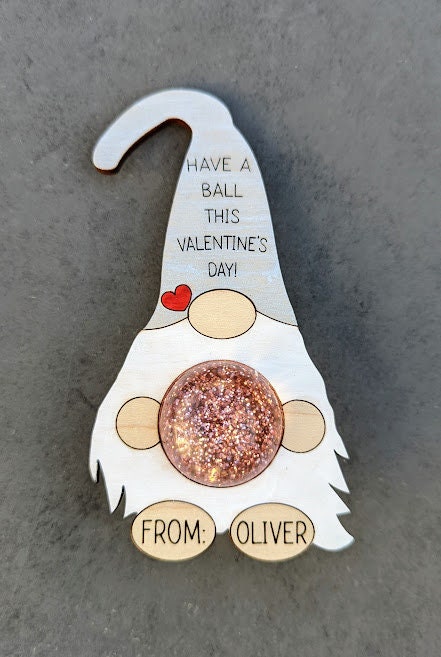 Valentine gnome svg - Classroom valentine gift digital file - Cut and score digital download designed for Glowforge, with hole for removable bouncy ball