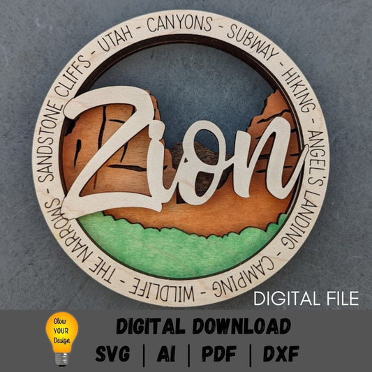 Zion National Park svg - Wall hanging digital file - Multi-layered svg - Cut and score laser cut file designed for Glowforge