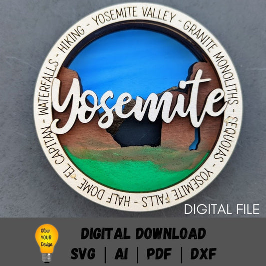 Yosemite National Park svg - Wall hanging digital file - Multi layered svg - Laser cut file designed for Glowforge