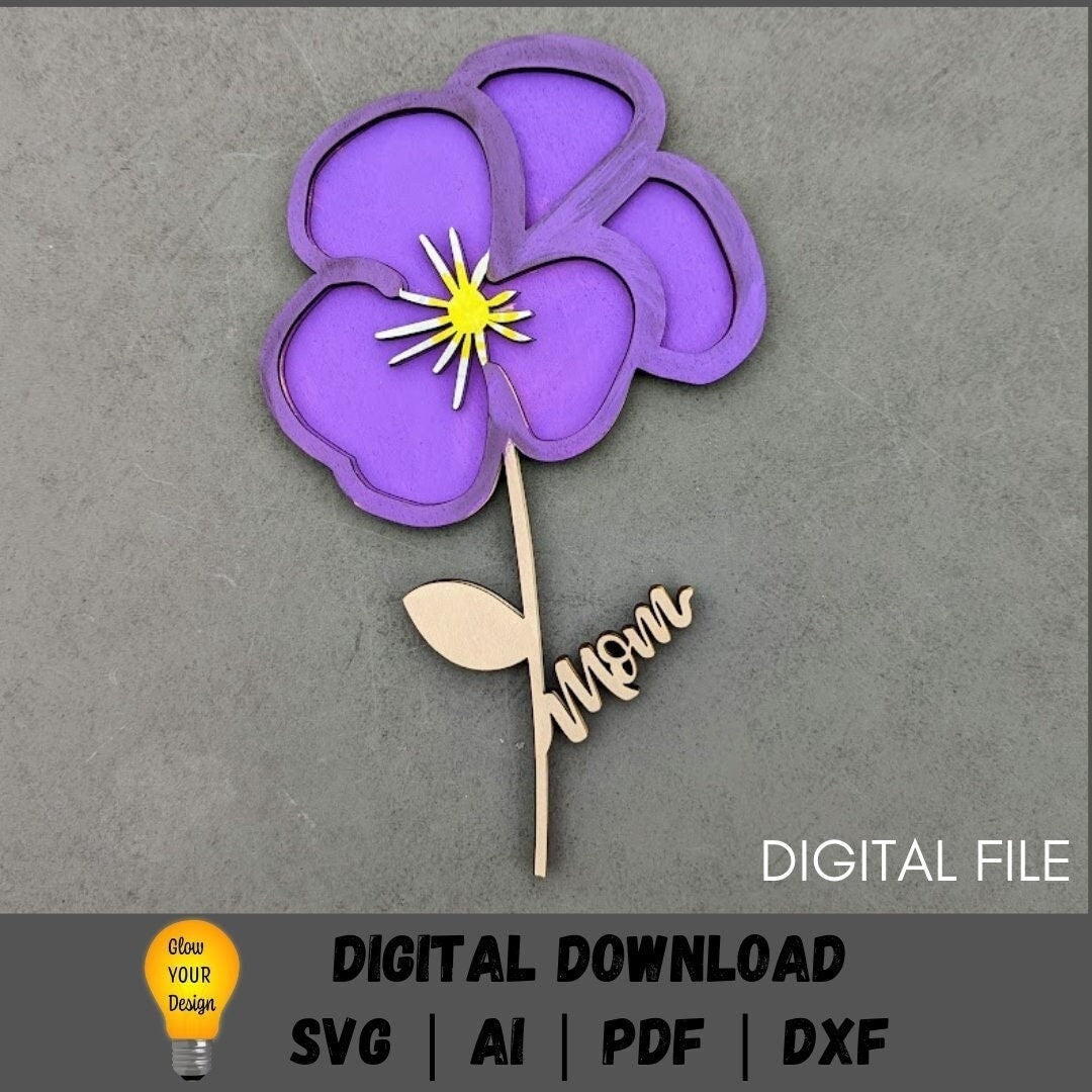 Violet svg - Laser cut flower digital file - Mothers day gift - February birth month laser cut file - Plant stake svg for flowers or plants - Digital Download designed for Glowforge