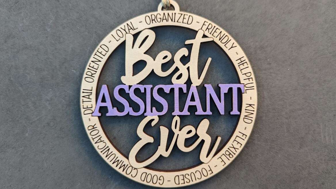 Assistant svg - Best Assistant Ever Digital File - Ornament or car charm svg - Gift for Secretary - Cut and score laser cut file designed for Glowforge