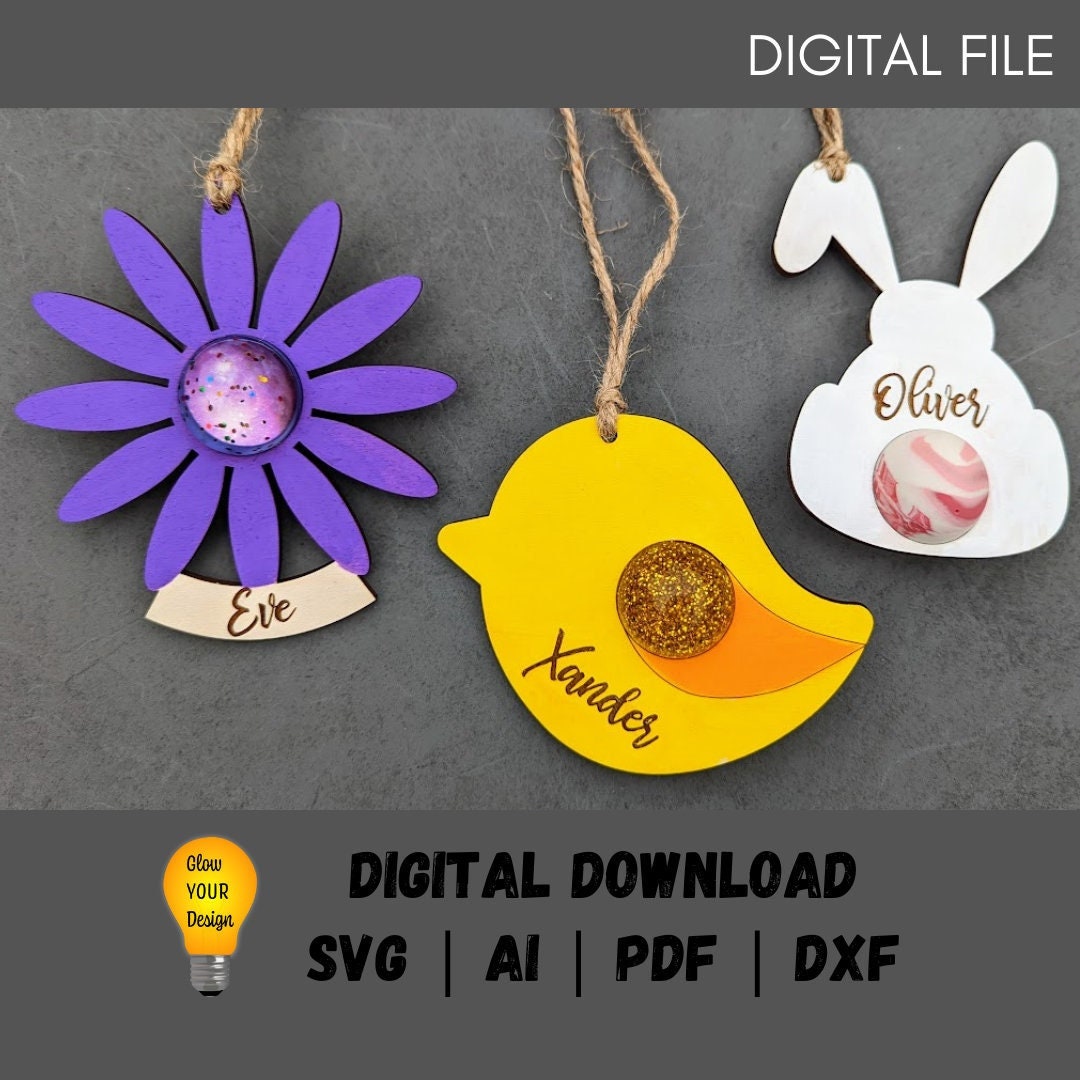 Easter svg - Set of 3 Easter basket tags with holes for bouncy balls - DIGITAL FILE - Cut and score laser cut file designed for Glowforge