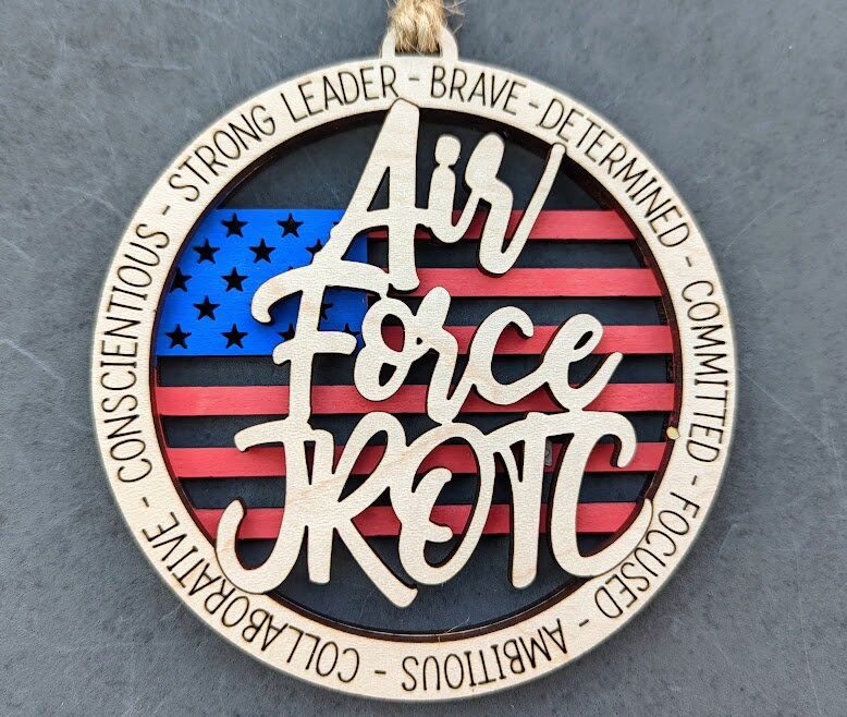 Air force JROTC svg - Ornament or car charm DIGITAL FILE - Double layer svg with flag background - Cut and score Digital Download designed for Glowforge