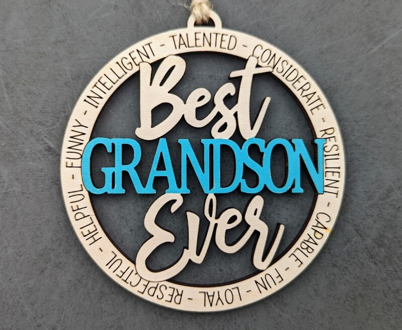 Best Grandson Ever Ornament svg file, Small gift for Grandson Digital File, Car charm svg, Cut & score Laser cut file designed for Glowforge