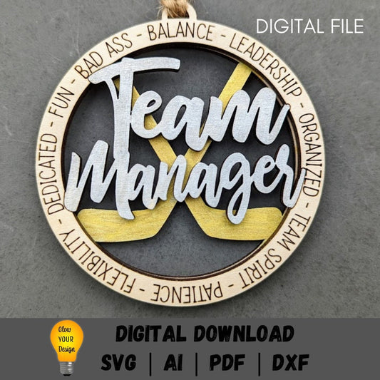 Hockey svg - Gift for Hockey Team Manager - Ornament or Car charm svg - Team parent gift DIGITAL FILE - Cut and score laser cut file designed for Glowforge