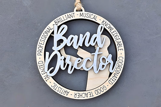 Band Director ornament svg - Marching band director digital file - Ornament or car charm svg -Double layered cut and score digital download designed for Glowforge