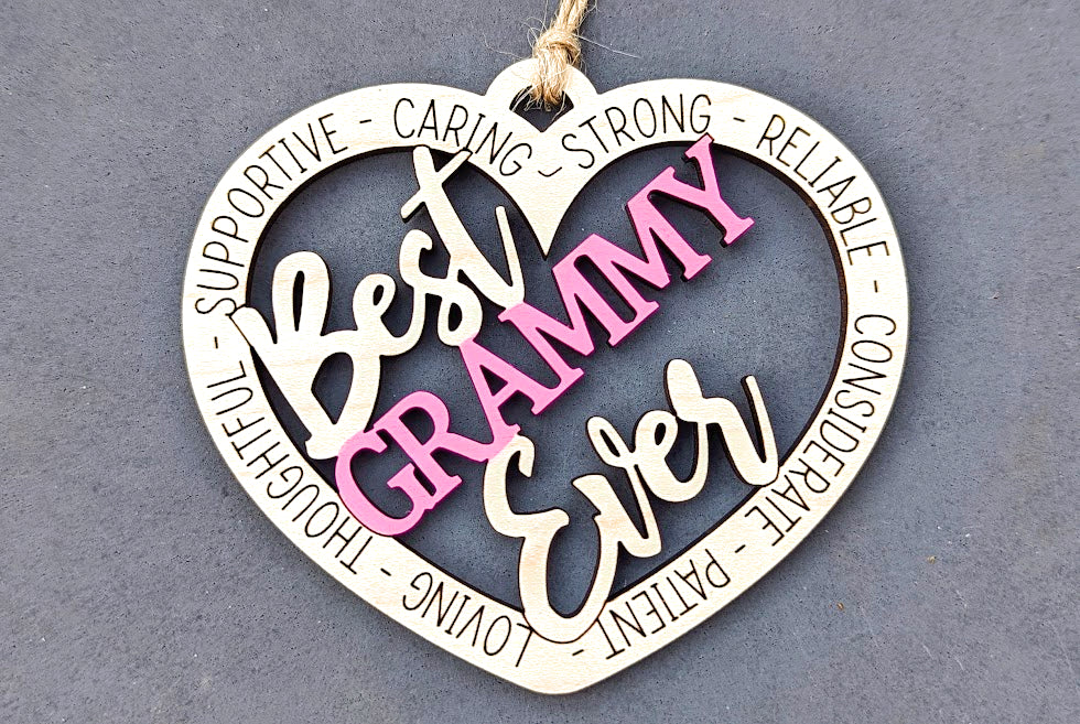 Best Grammy Ever Ornament svg - Car Charm svg - Grandparent Gift svg - Heart ornament - Laser cut file designed for Glowforge