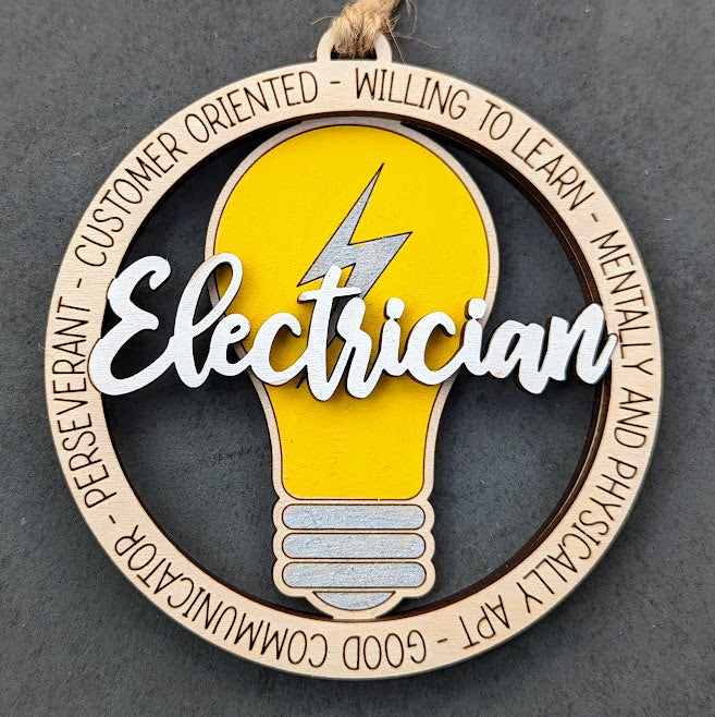 Electrician svg ornament file - Gift for Electric Worker - Car charm ornament DIGITAL FILE - Score & Cut Digital Download Made for Glowforge