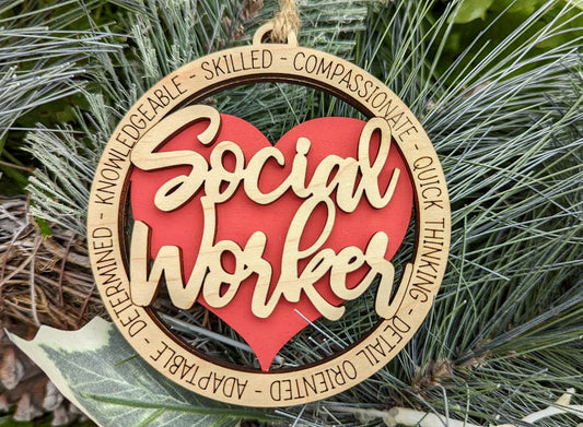 Social worker svg - Ornament or car charm DIGITAL FILE - Appreciation gift for social worker or case worker - Laser cut file designed for Glowforge - Score and cut only