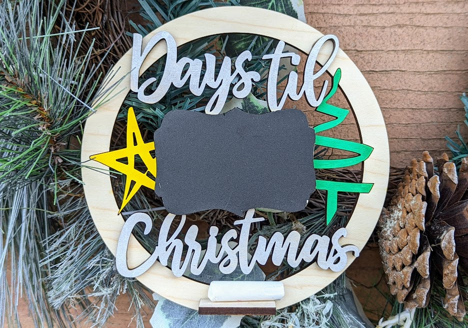 Christmas countdown svg - Days til' Christmas wall hanging digital file - includes tray for chalk - Laser cut file tested on Glowforge