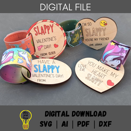 Class Valentine svg, Slap bracelet laser cut file, Set of 4 classroom valentine gift svg bundle, Cut and score Glowforge Laser cut file